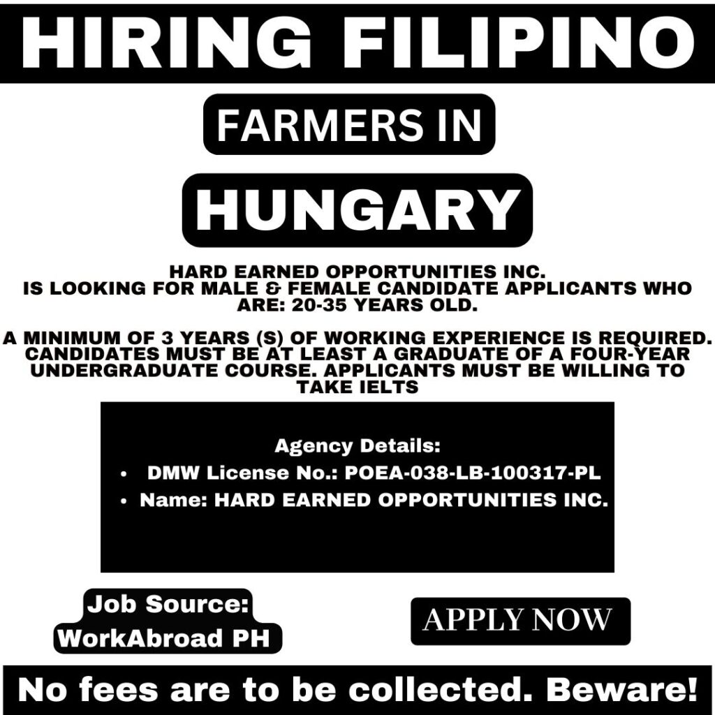 Filipino Farmers Wanted in Hungary
