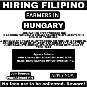 Filipino Farmers Wanted in Hungary