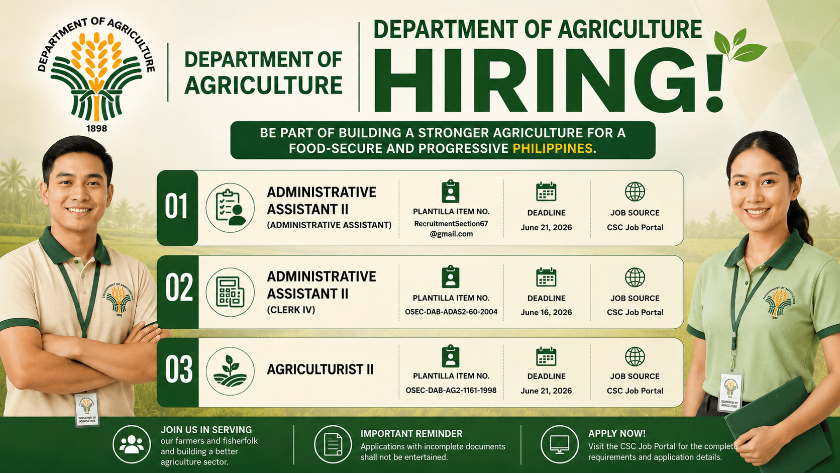 Department of Agriculture Hiring 2026